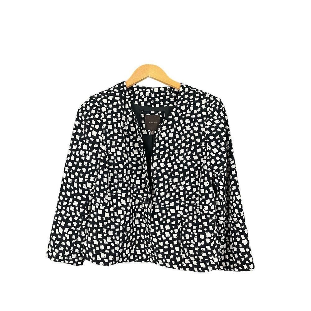 The Limited Black & White Blazer Women Size M Dotted Print Shoulder Pads Y2K